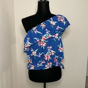 Blue Floral One Shoulder Top